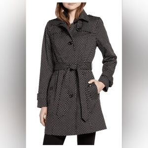 London Fog Women's Black White Polka Dot Trench Coat Size M